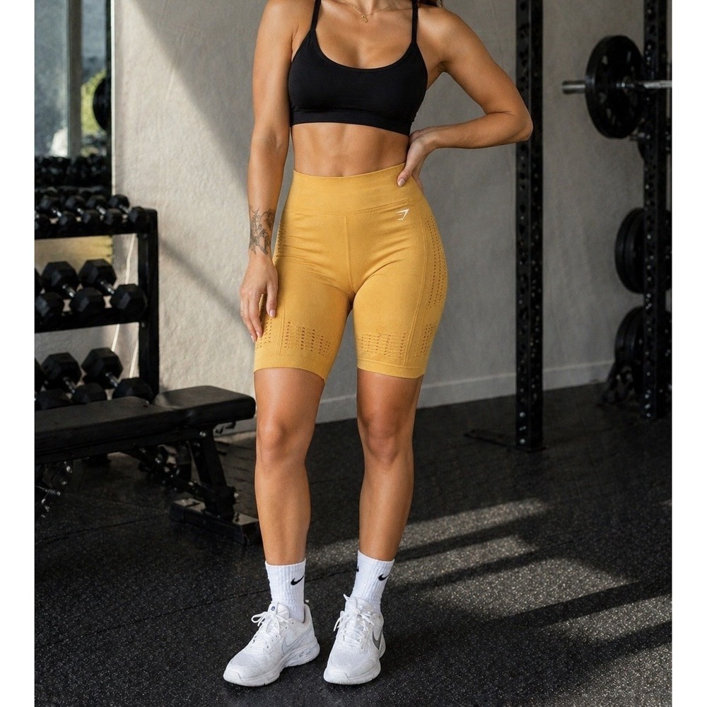 Gymshark Seamless Biker Shorts Women M .Mustard Yellow High Waisted  Activewear.